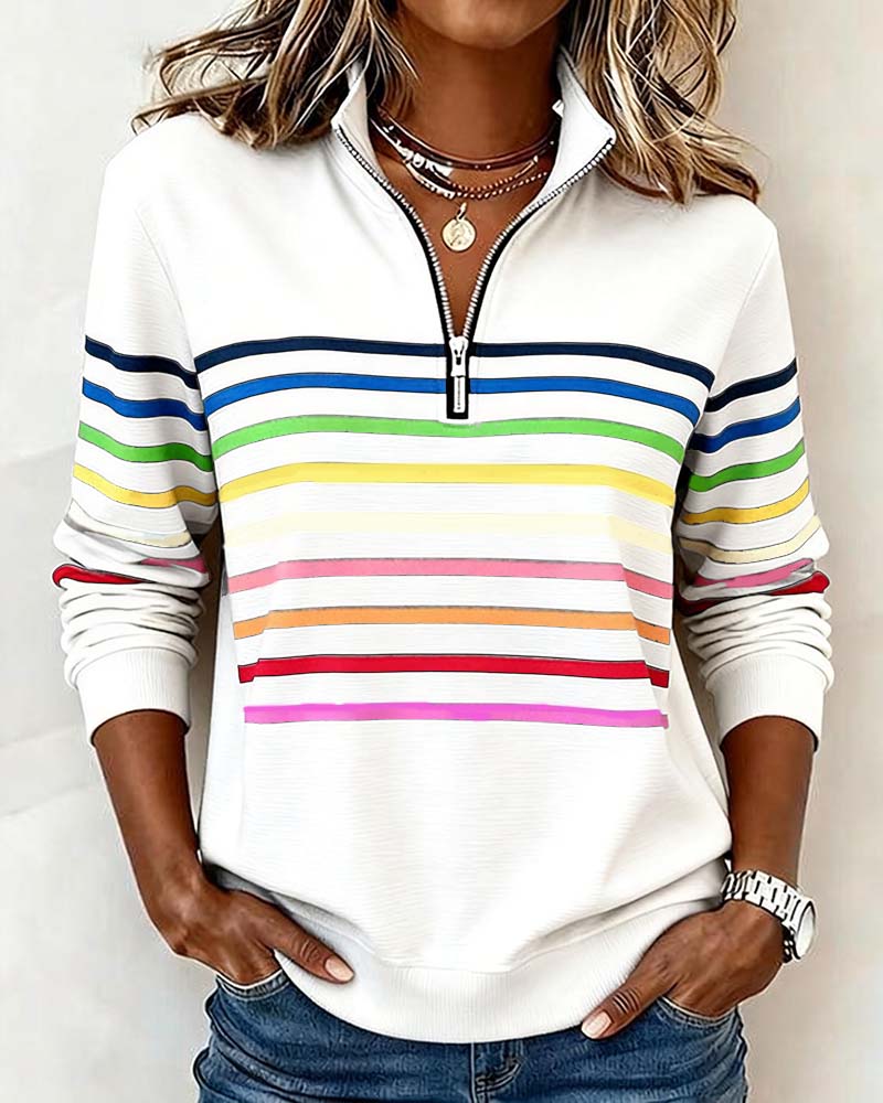 Women's colorful long-sleeve zipper top, a comfortable and trendy casual piece.