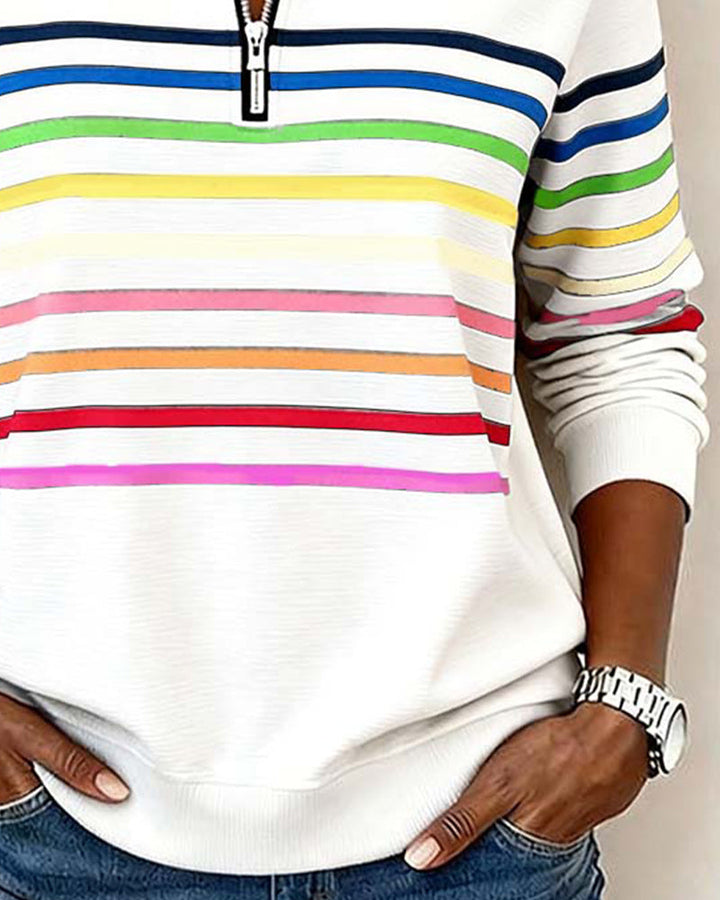 Everyday comfortable women's colorful long-sleeve zipper top, trendy casual wear.