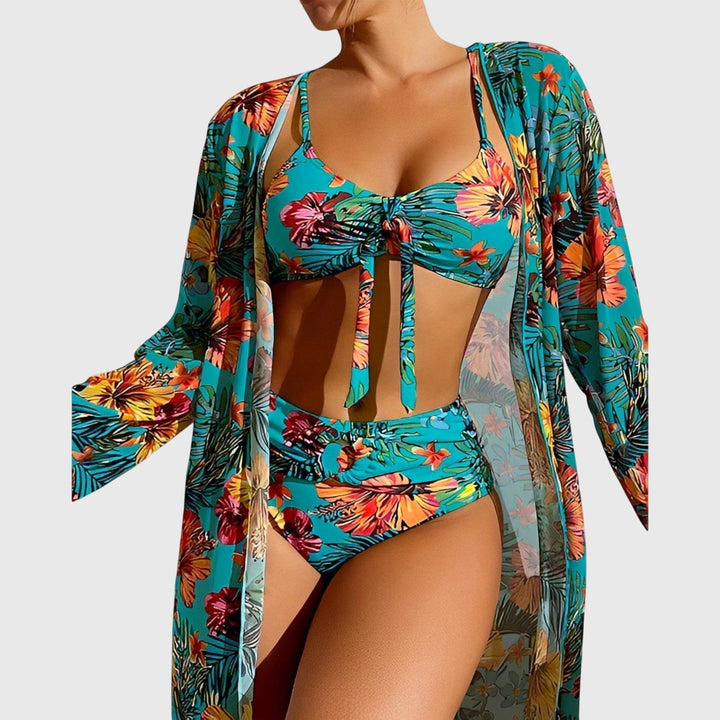 Women's tropical print bikini, a chic two-piece swim set for vacation, pool parties, and summer fun.