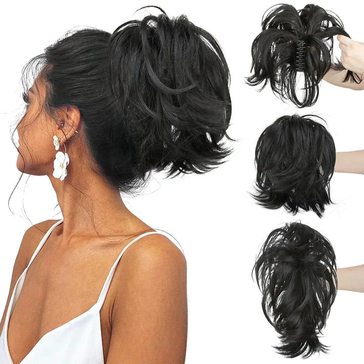 Heat-resistant synthetic hair extension, TwistPop, offers instant volume for ponytails. Durable and adjustable.