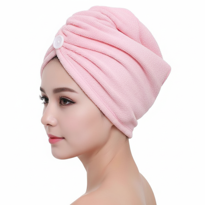 Soft microfiber head wrap for women, super absorbent for quick hair drying after shower or spa.