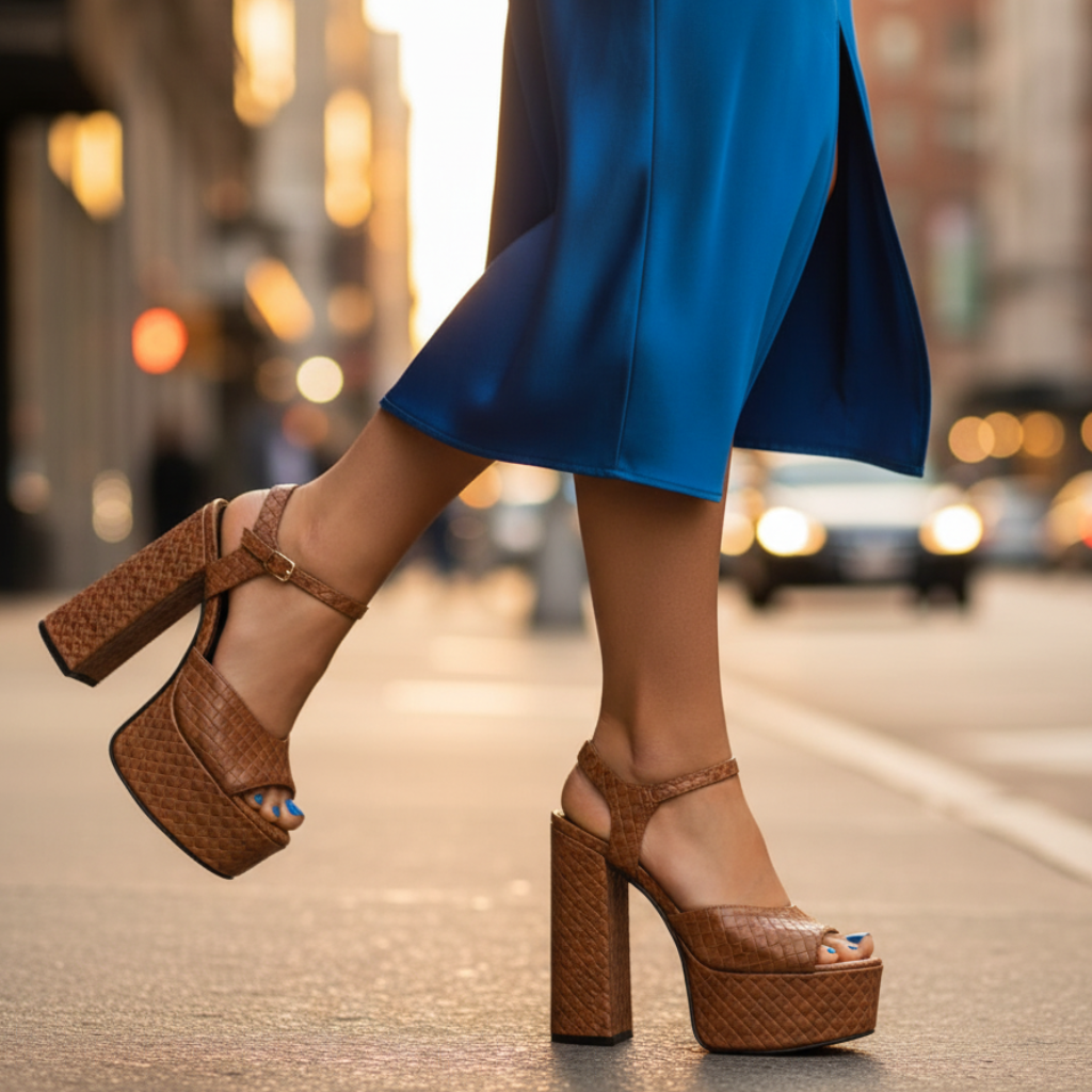 Women's party-ready block heel platform sandals, with an ultra-high heel & stylish open-toe design.