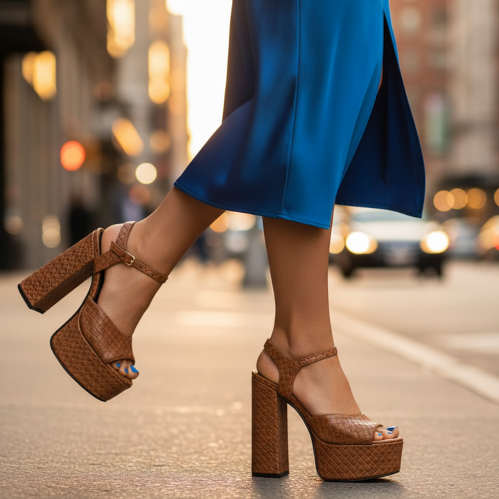 Women's party-ready block heel platform sandals, with an ultra-high heel & stylish open-toe design.