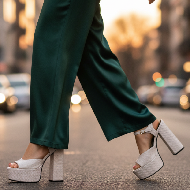 Chunky high block heel platform sandals for women, featuring a secure buckle strap & open toe. Dress shoes.
