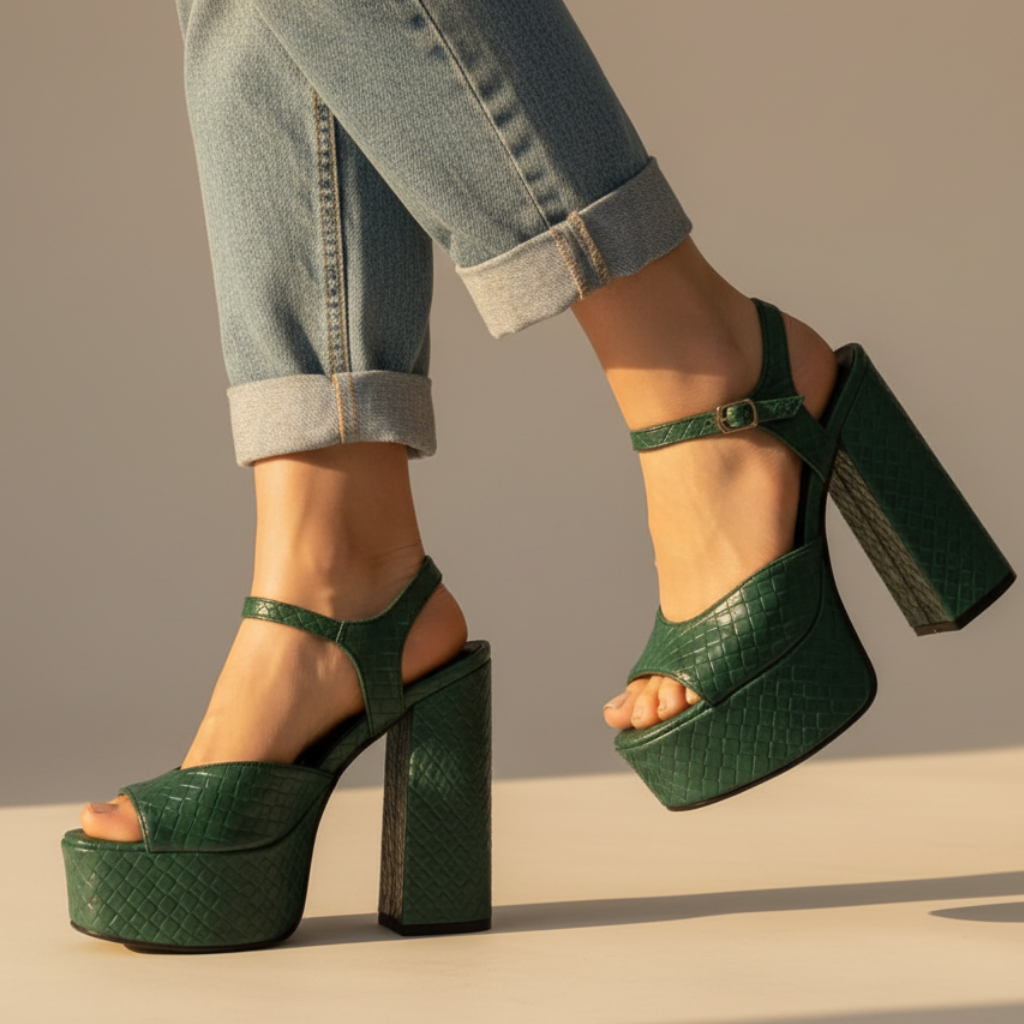 Fashionable women's open-toe block heel platform sandals, offering elevated style for summer & parties.