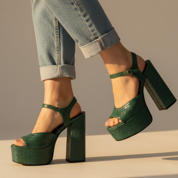 Fashionable women's open-toe block heel platform sandals, offering elevated style for summer & parties.