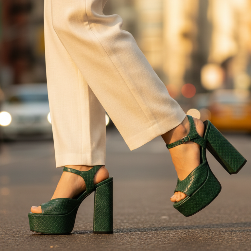Elevate your look with women's ultra high block heel platform sandals, perfect for evening wear & parties.