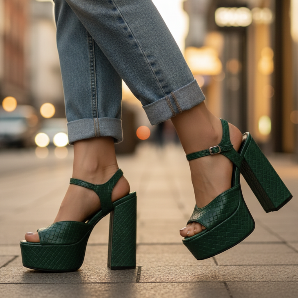Women's fashion platform sandals with a high block heel & open toe. Great for summer parties & elevated style.