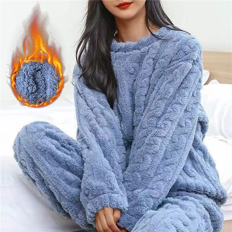 Stylish women's ultra-soft two-piece loungewear pajama set, perfect for cozy winter sleepwear.