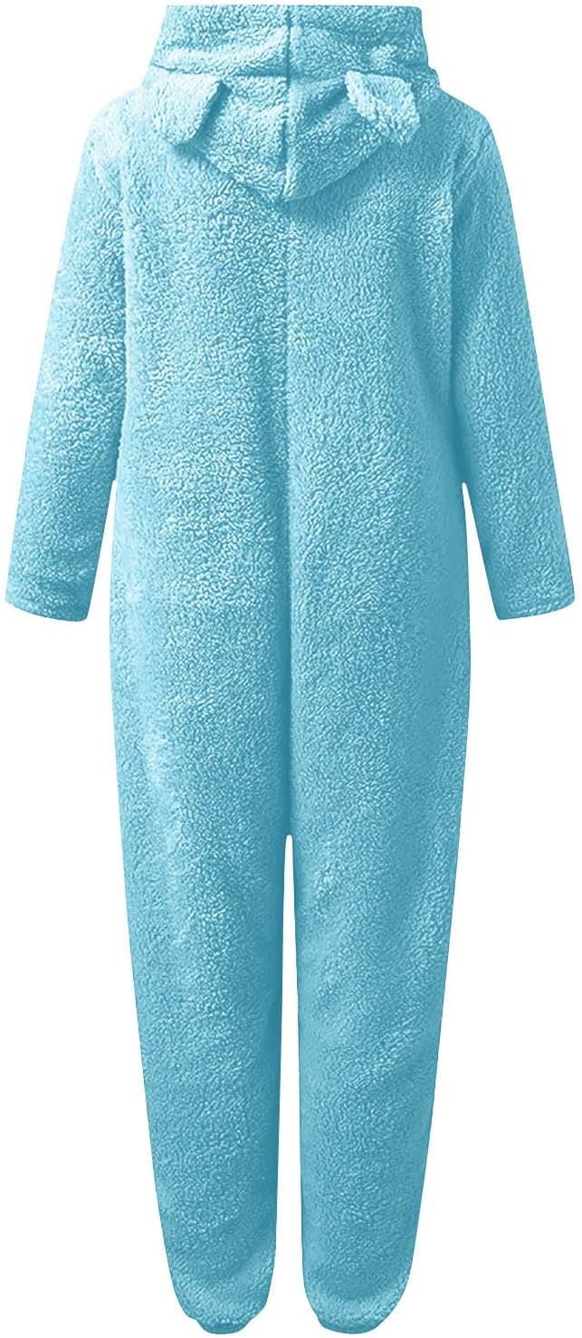 Ultra soft hooded sherpa onesie for women, fuzzy pajamas for relaxing.