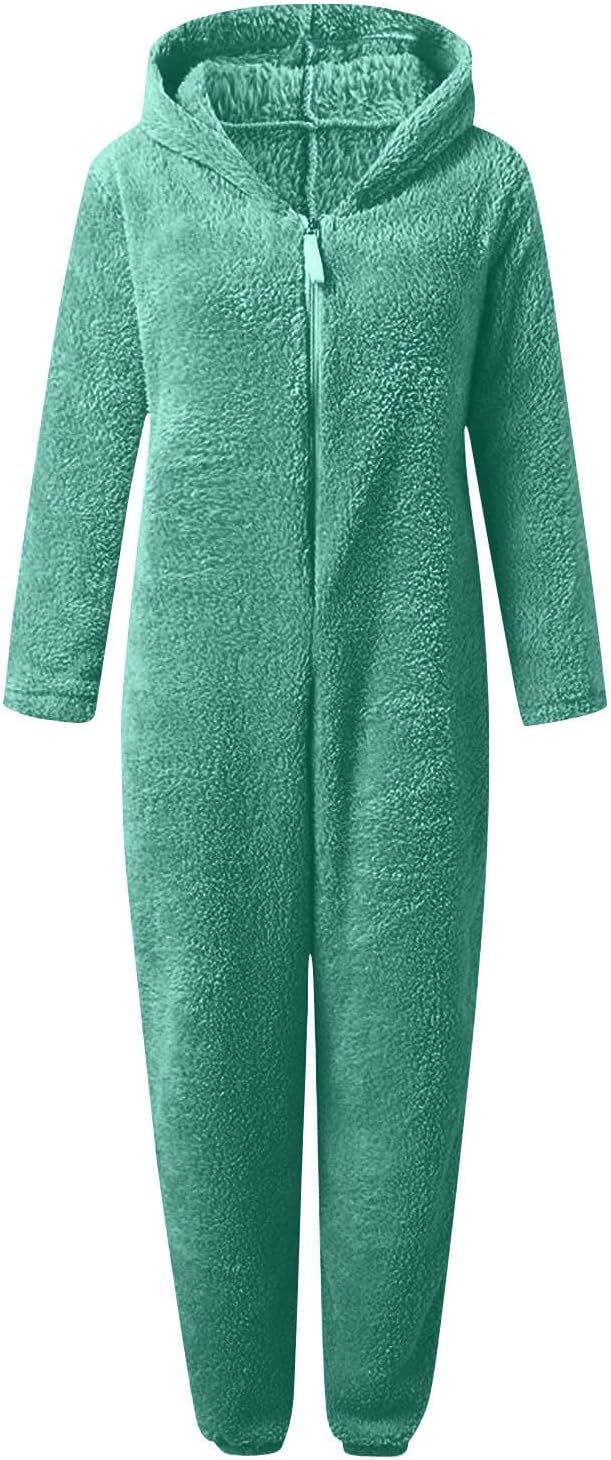 Soft sherpa fuzzy hooded onesie, women's sleepwear for winter comfort.