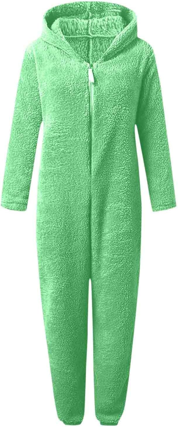 Soft women's sherpa fuzzy hooded onesie, perfect sleepwear.