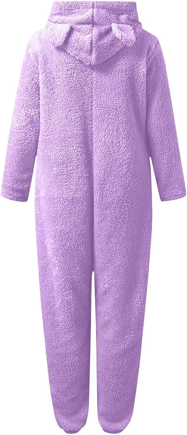 Soft sherpa hooded onesie for women, fuzzy pajamas, home comfort.