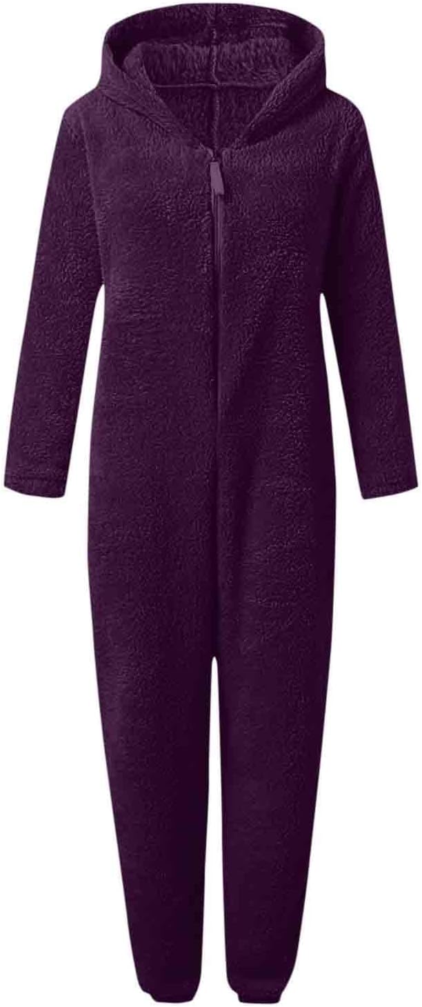 Plush sherpa women's hooded loungewear, fuzzy jumpsuit for cozy attire.