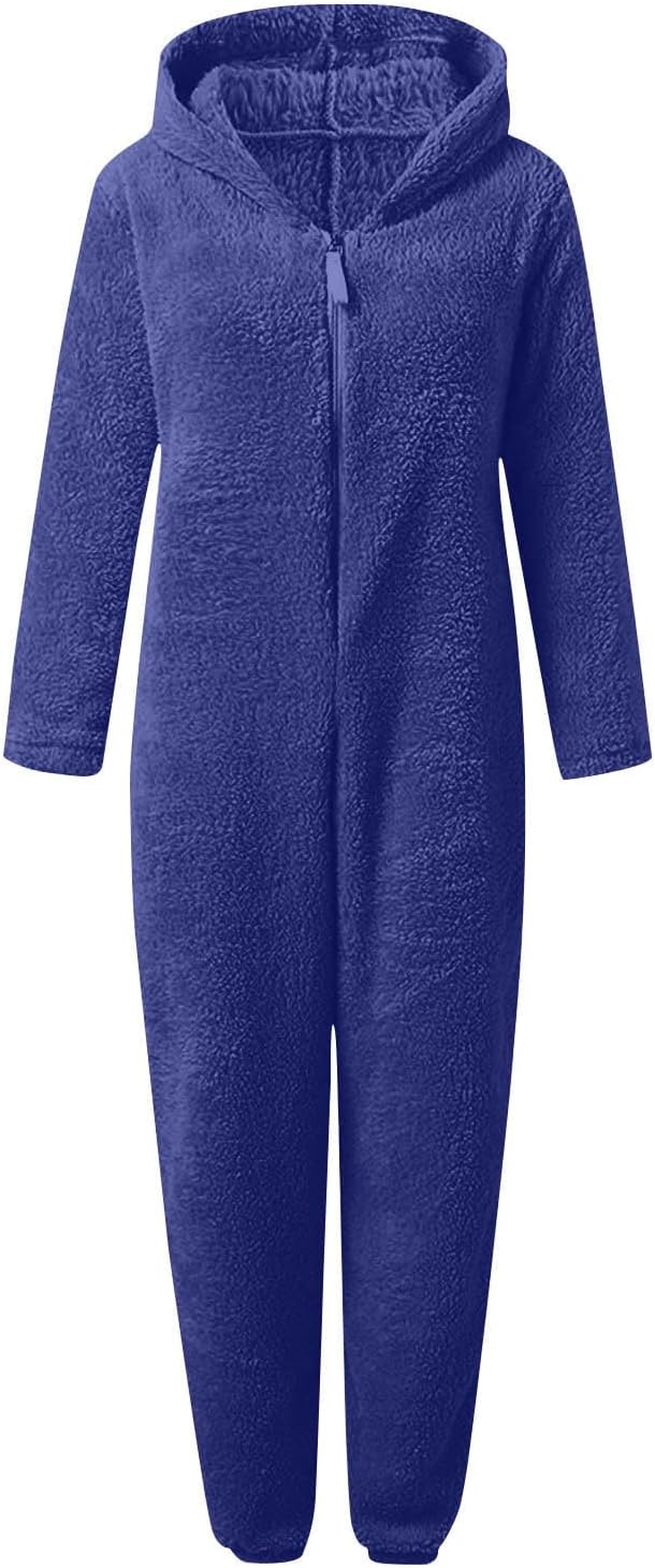 Ultra soft hooded sherpa onesie, women's cozy winter loungewear.