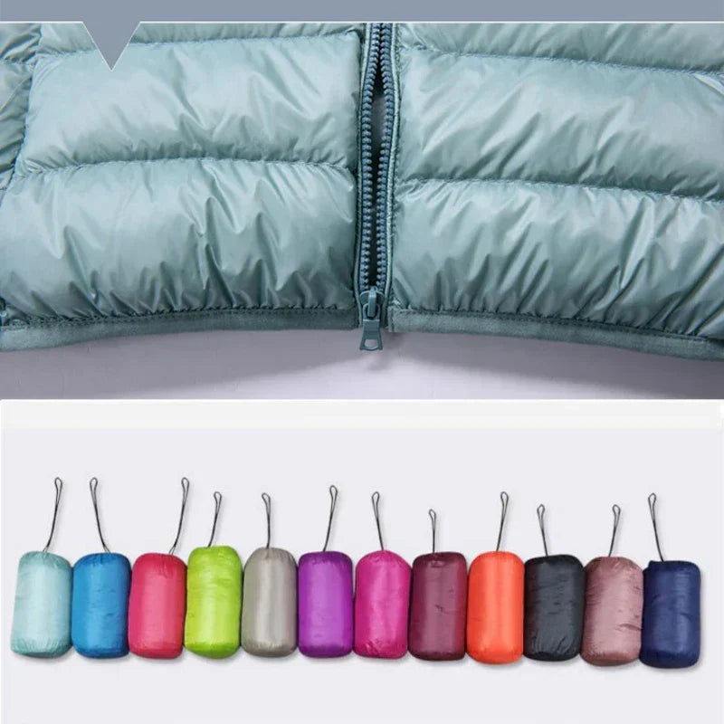 Stylish women's activewear jacket, insulated & hooded, great for outdoor adventures and travel.