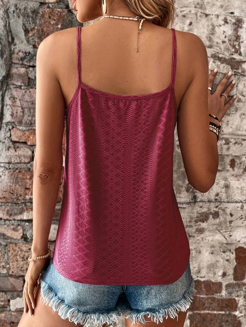 Chic V-neck cami top with lace trim for women. Perfect for effortless summer fashion.