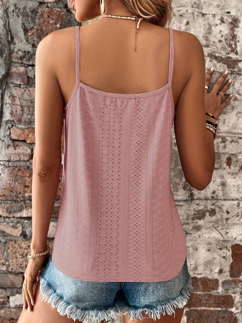 Everyday women's sleeveless V-neck cami top featuring elegant lace trim. Casual style.