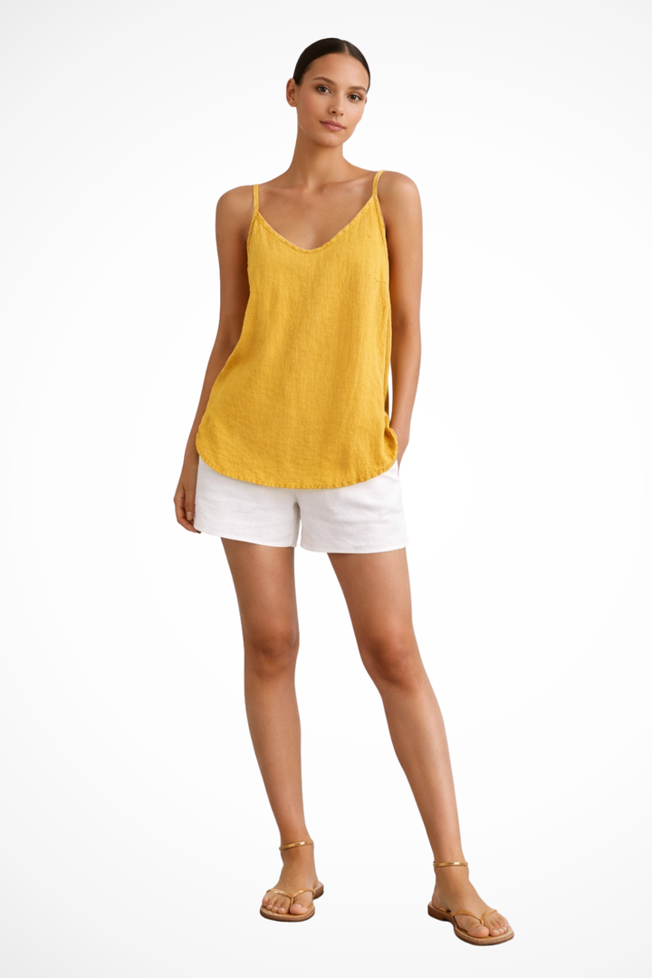 Versatile women's V-neck cami top. Elegant spaghetti strap design, relaxed fit for casual or dressy summer outfits.