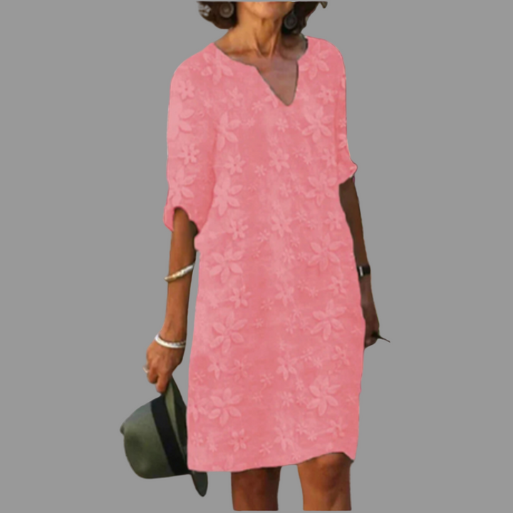 Fashionable women's floral print V-neck midi dress. A comfortable choice for spring and summer daily wear.