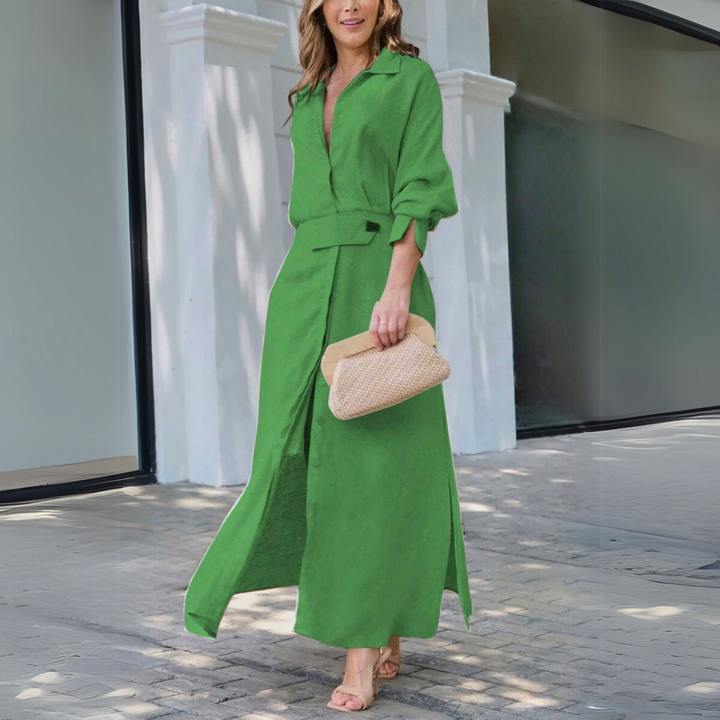 Elegant women's summer V-neck maxi dress, flowing and versatile. Great for casual wear or beach outings.