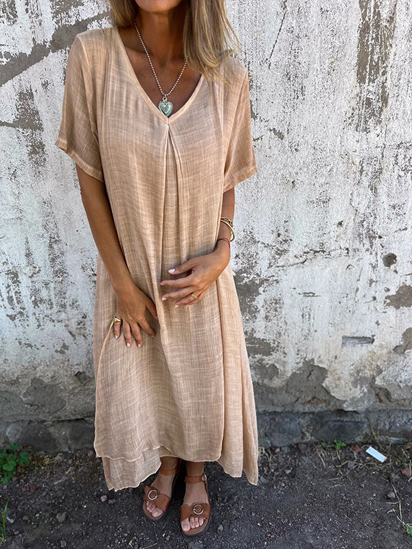 Women's V-neck kimono midi dress, perfect for casual daily wear, beach, or summer days. Relaxed and flowy fit.