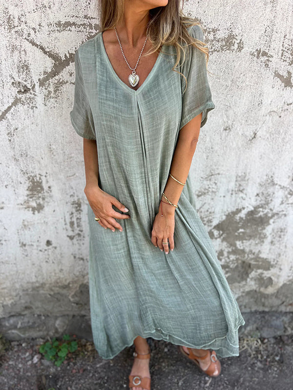 Flowy V-neck kimono midi dress for women, a comfortable and versatile piece for beach trips or casual days.