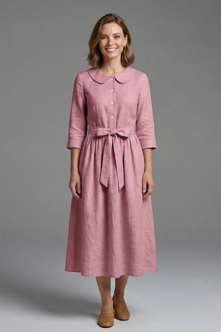 Effortlessly elegant women's V-neck midi dress, a flattering and versatile dress for any occasion.