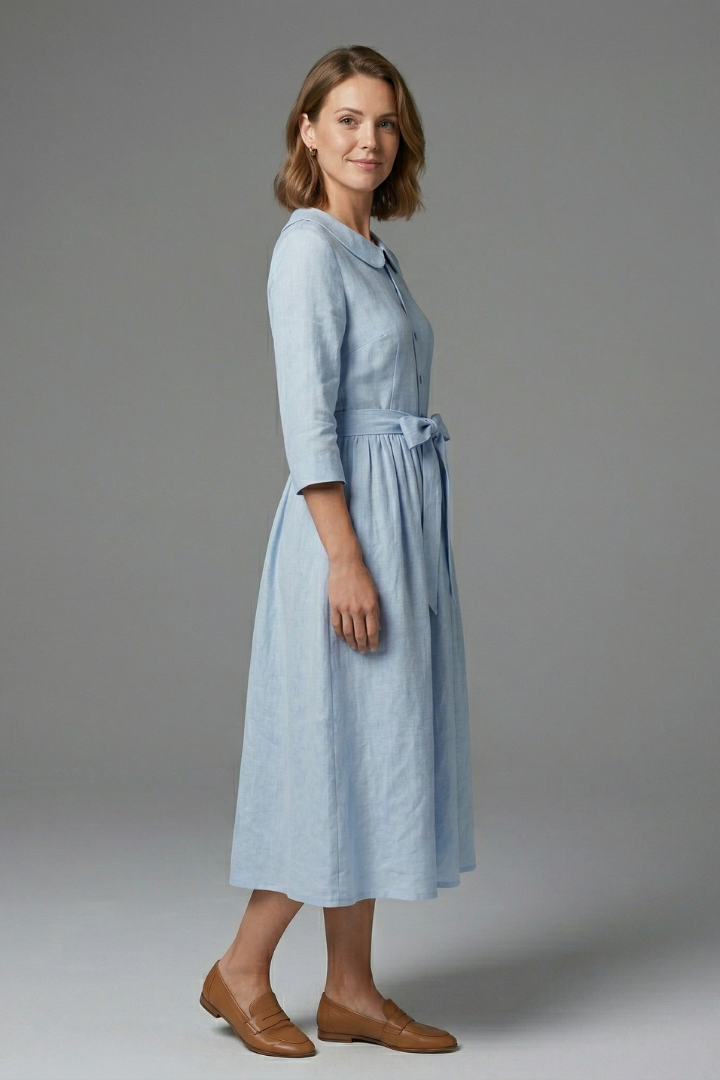 Versatile women's V-neck midi dress, ideal for elegant spring and summer clothing styles.
