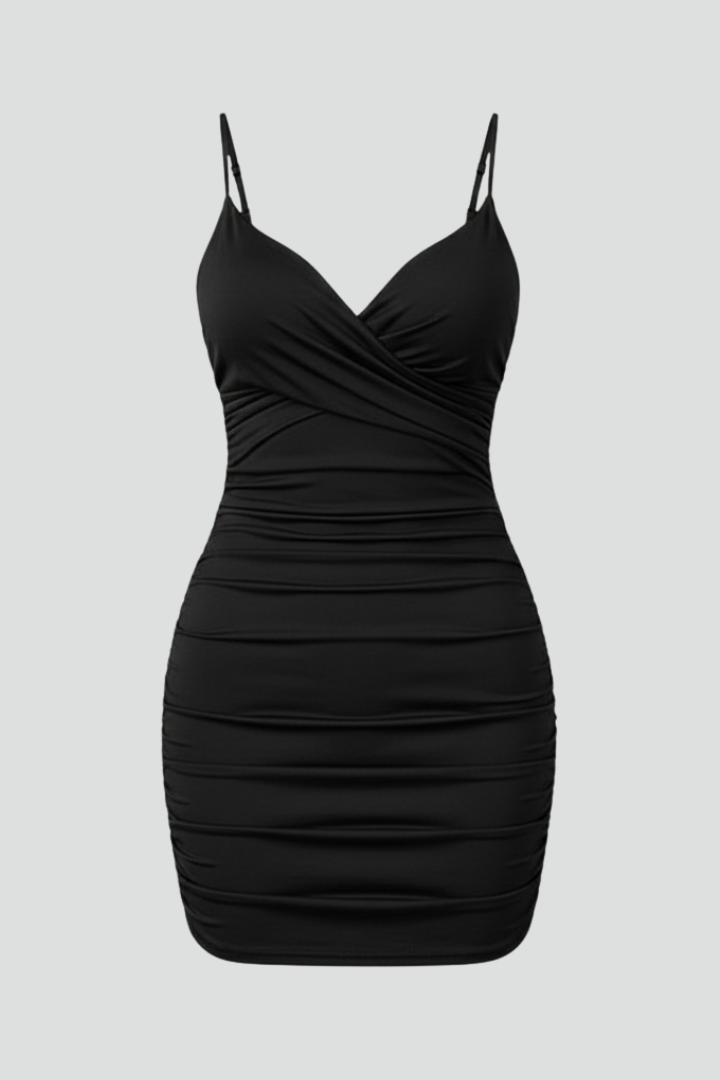 Women's V-neck mini dress with adjustable straps. Perfect fitted sleeveless party or summer dress.