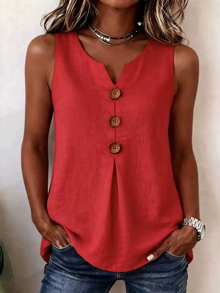 Black women's V-neck tank top, sleeveless with stylish pleated front. Ideal for casual summer outfits.