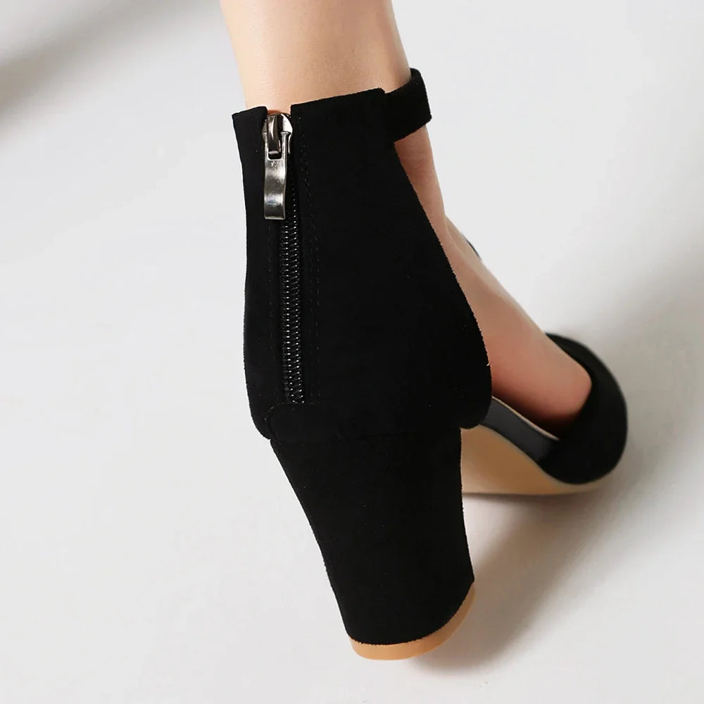 Versatile Valdora beige open-toe block heels. Elegant T-strap comfortable evening & fashion shoes for women.