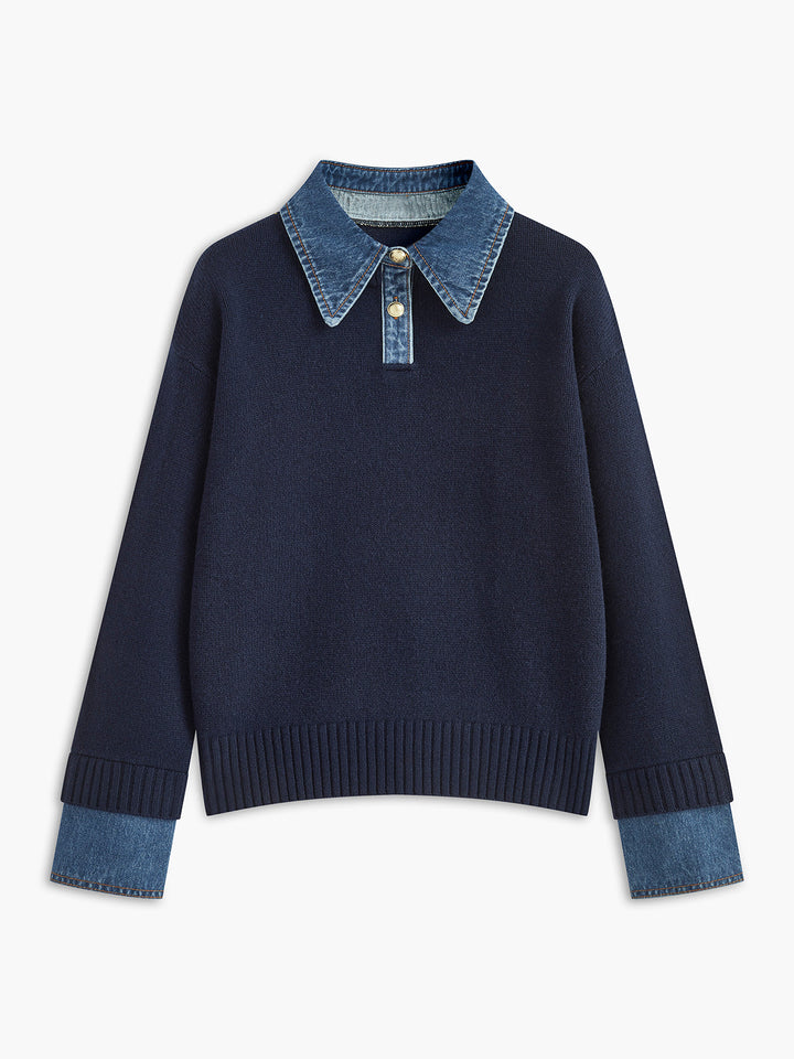Women's versatile 2-in-1 lapel sweater, elegant modern design for casual chic or workwear styling.