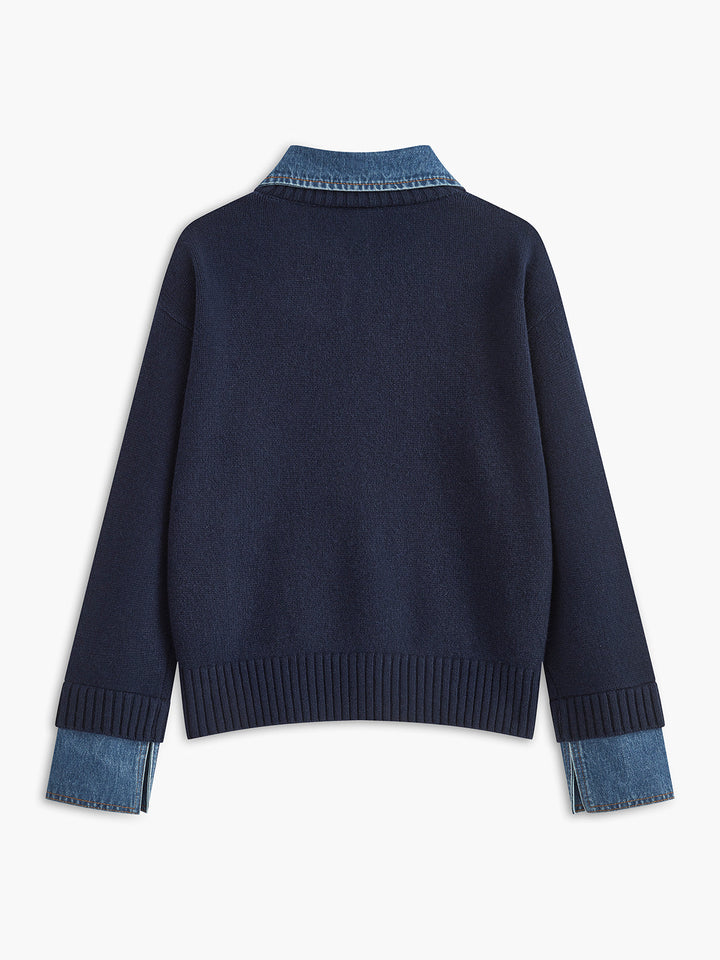 Flattering fit women's lapel sweater, a 2-in-1 versatile design for effortless casual and elegant style.