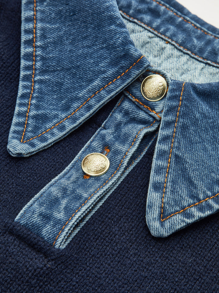 Modern women's lapel sweater with button detail. Versatile 2-in-1 design, perfect for everyday chic fashion.