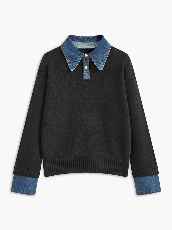Casual chic women's lapel top, 2-in-1 design with flattering fit. Ideal for versatile everyday fashion.