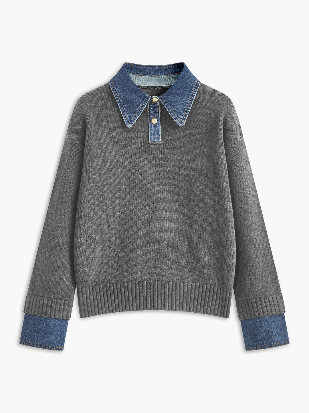 Workwear women's lapel sweater, versatile and elegant. Modern 2-in-1 design with chic button detail.