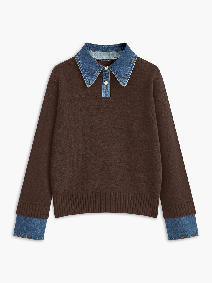 Effortless style women's lapel sweater, 2-in-1 design for versatile layering, perfect for modern elegance.