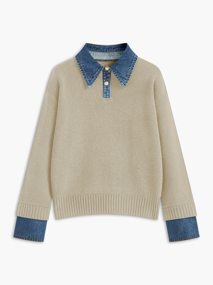 Women's versatile lapel sweater, a flattering 2-in-1 layering piece for elegant casual and professional looks.