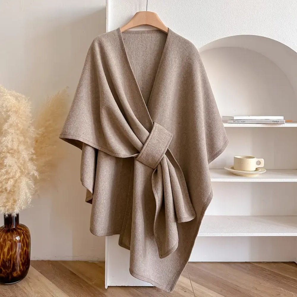 Women's versatile all-season poncho scarf coat in elegant fabric, perfect for stylish layering & comfort.