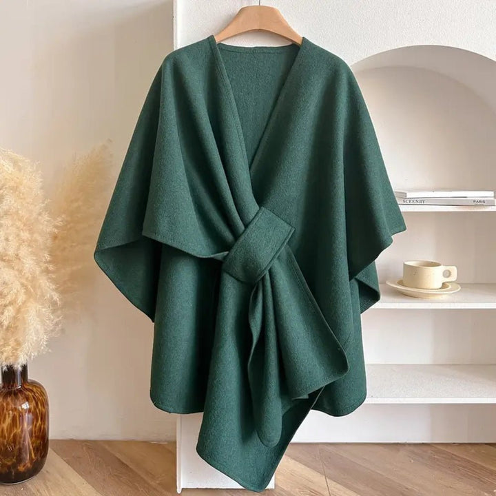 Comfortable women's versatile poncho coat, designed as a fashionable scarf wrap for elegant all-season wear.