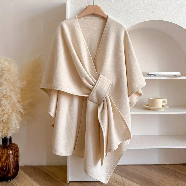 Fall & Spring women's versatile poncho coat, functions as a stylish scarf wrap for elegant outerwear fashion.