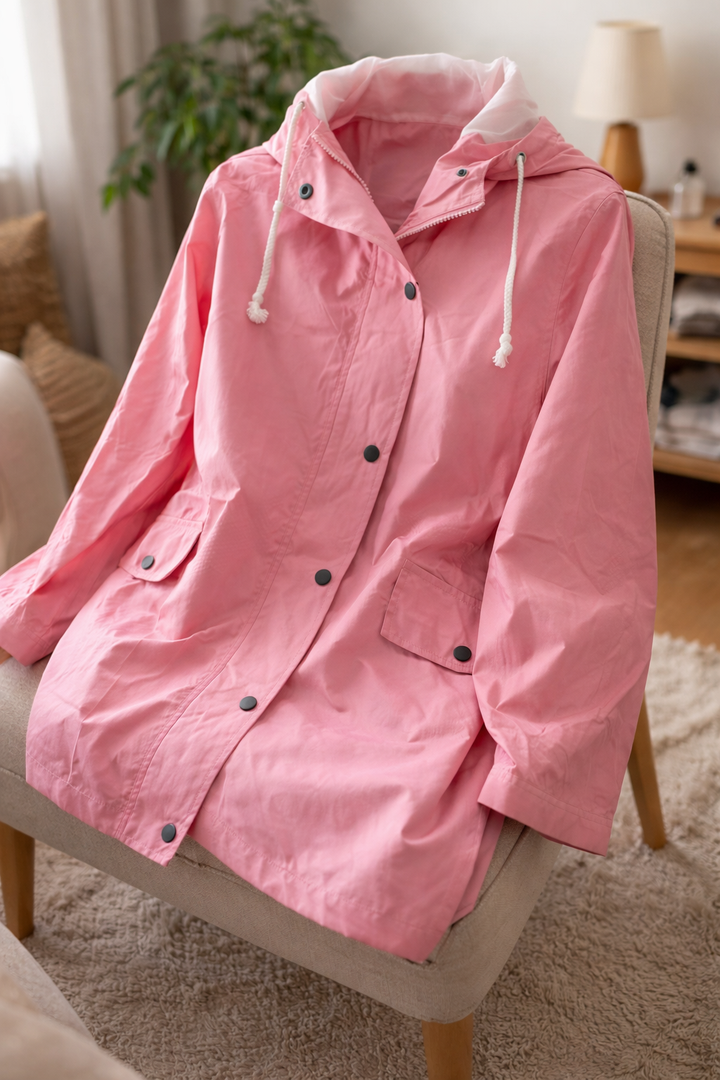 Yellow women's casual rain jacket with hood, ideal for outdoor adventures.