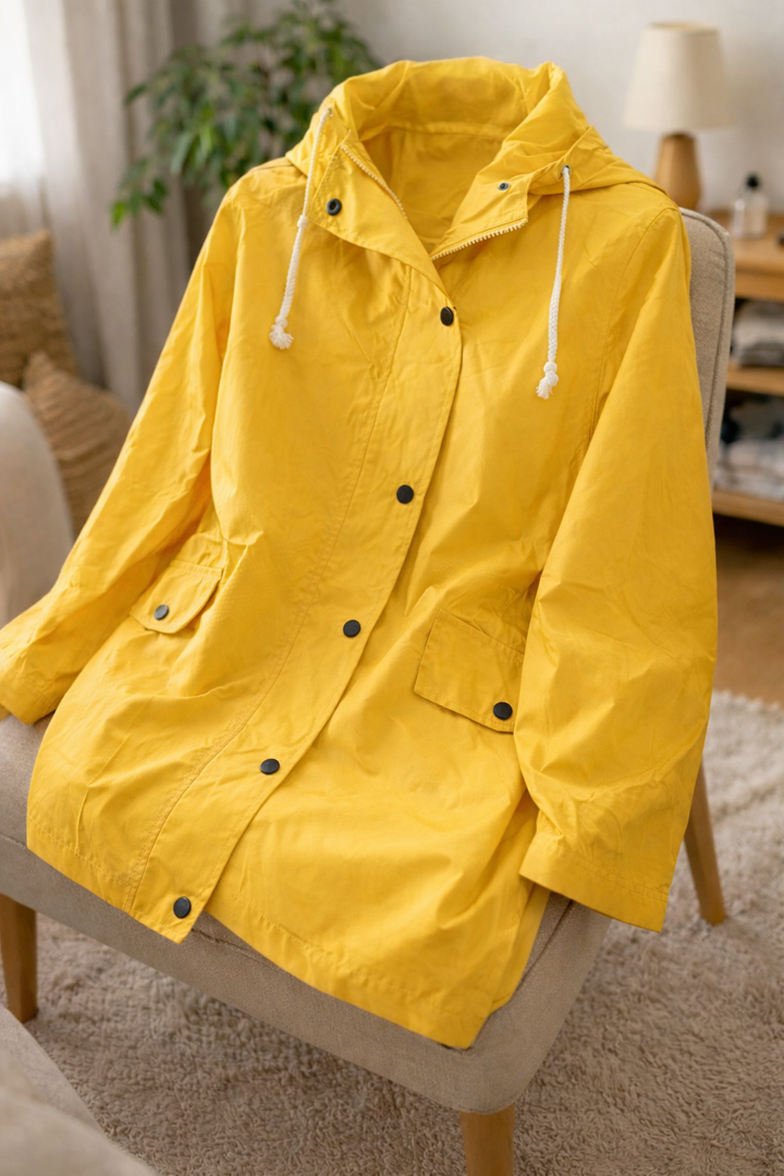 Dark green women's transitional jacket, a lightweight rain jacket for cooler weather.