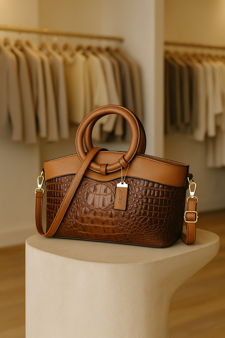 Women's versatile croc embossed faux leather shoulder bag for elegant styling.