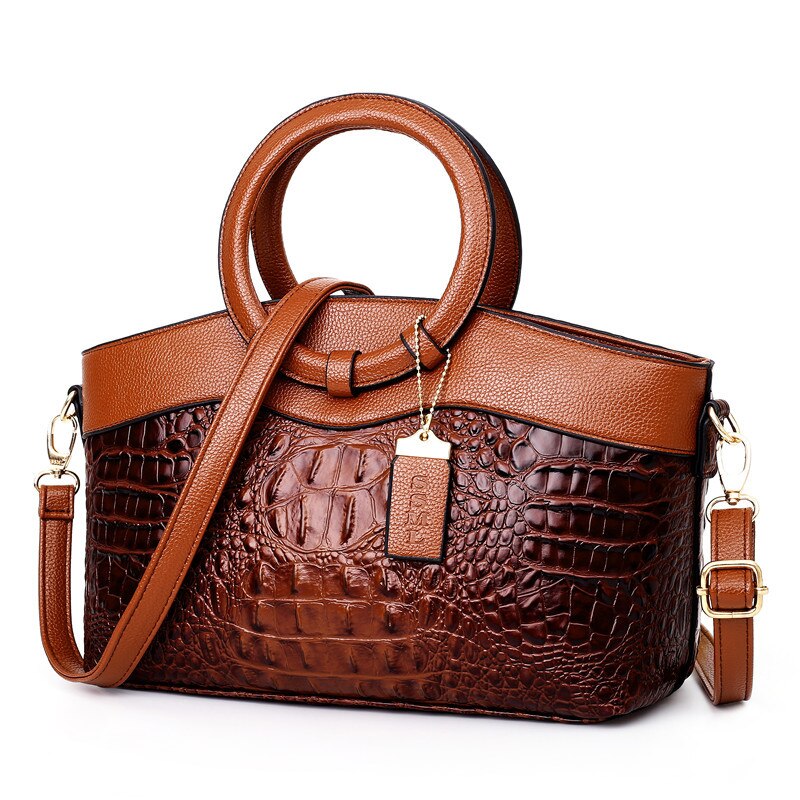 Stylish women's vintage croc embossed faux leather handbag accessory.