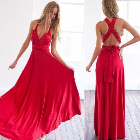 Elegant convertible maxi dress for women, adaptable for parties, galas, and formal events.