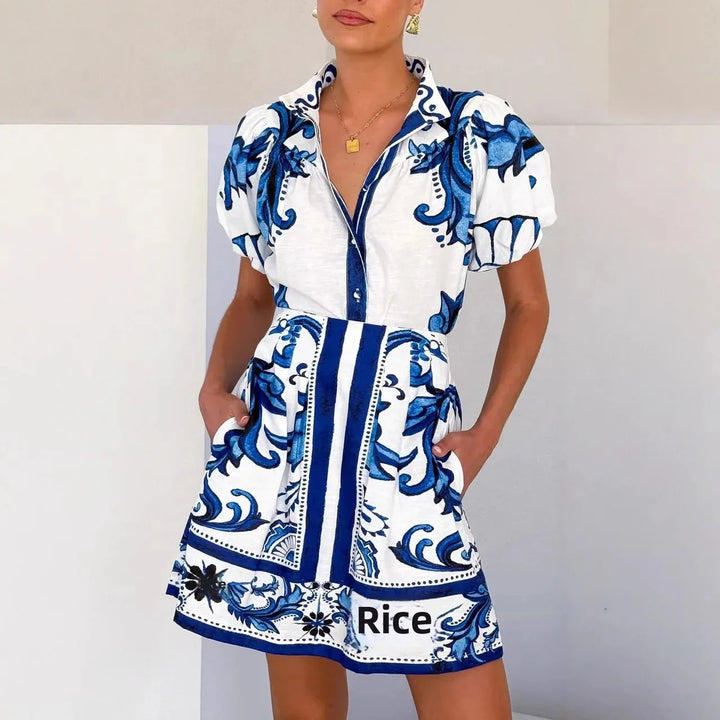 Chic women's puff sleeve floral mini dress, great for date nights & parties.