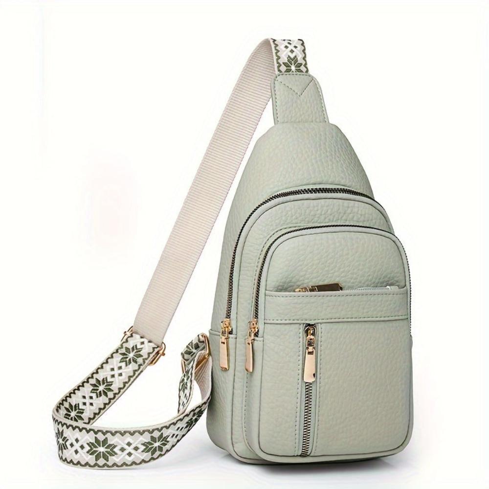 Women's khaki vintage leather crossbody, a stylish chest bag for a classic everyday look.