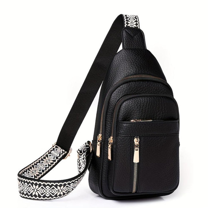 Practical black leather chest bag, women's vintage crossbody perfect for city adventures.